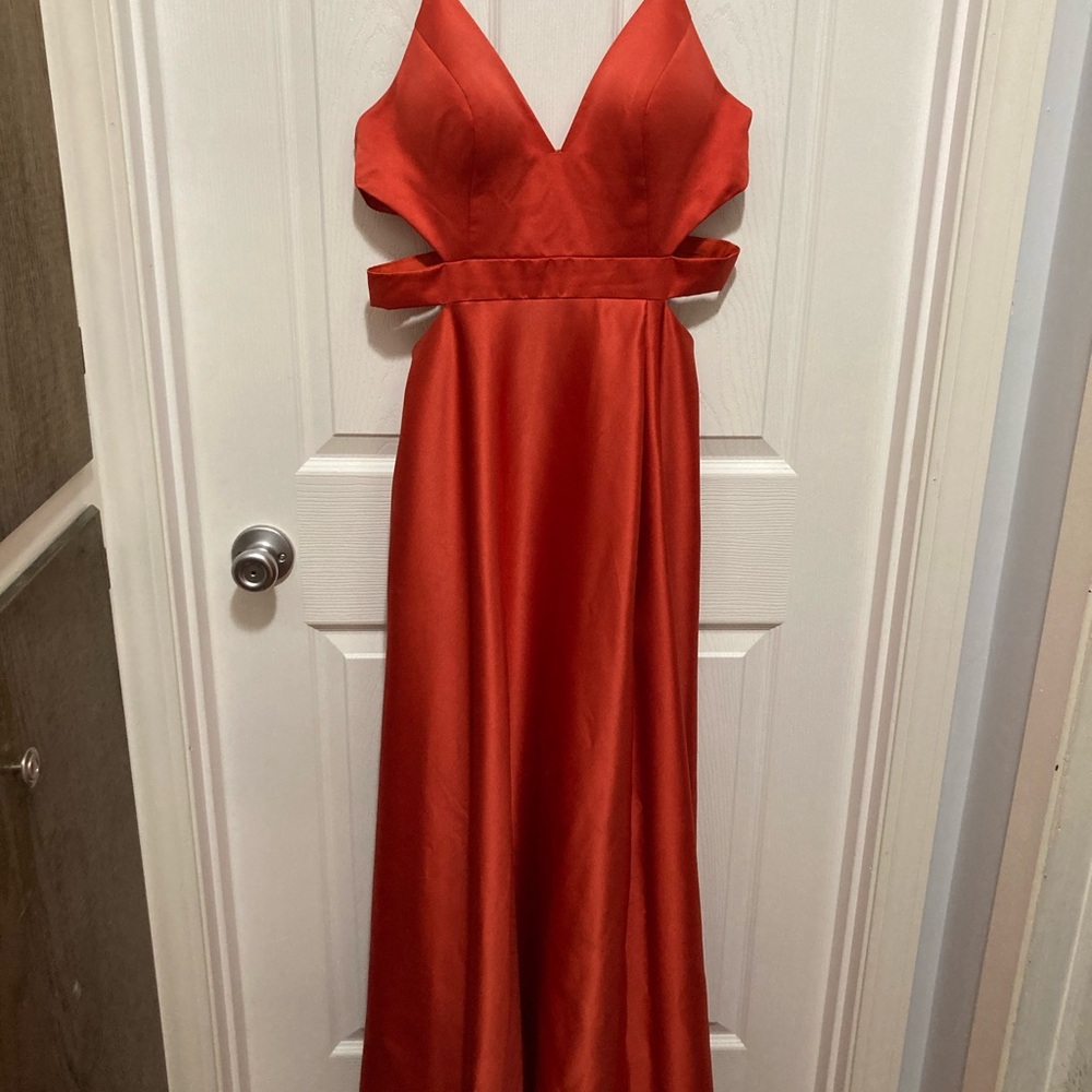 Elegant Formal Prom Dress Burnt Orange Size 10 Evening Event Gown Satin
